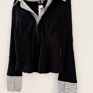Commense Black Button Down Shirt with White Stripes
